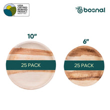 Load image into Gallery viewer, Palm Leaf Biodegradable Round Plates Combo – 50 pcs Set (25 each of 10&quot; &amp; 6&quot; Plates), Eco-Friendly, Compostable, Bamboo-Wood Style, Durable &amp; Restaurant-Grade Alternative to Paper Plates
