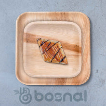 Load image into Gallery viewer, Palm Leaf Biodegradable Square Plates Combo – 50 pcs Set (25 each of 10&quot; &amp; 7&quot; Plates), Eco-Friendly, Compostable, Bamboo-Wood Style, Durable &amp; Restaurant-Grade Alternative to Paper Plates
