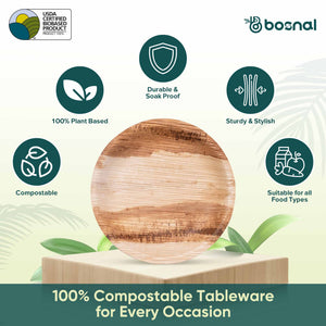 Bosnal - Palm Leaf Biodegradable Plates, 6 inch, Round